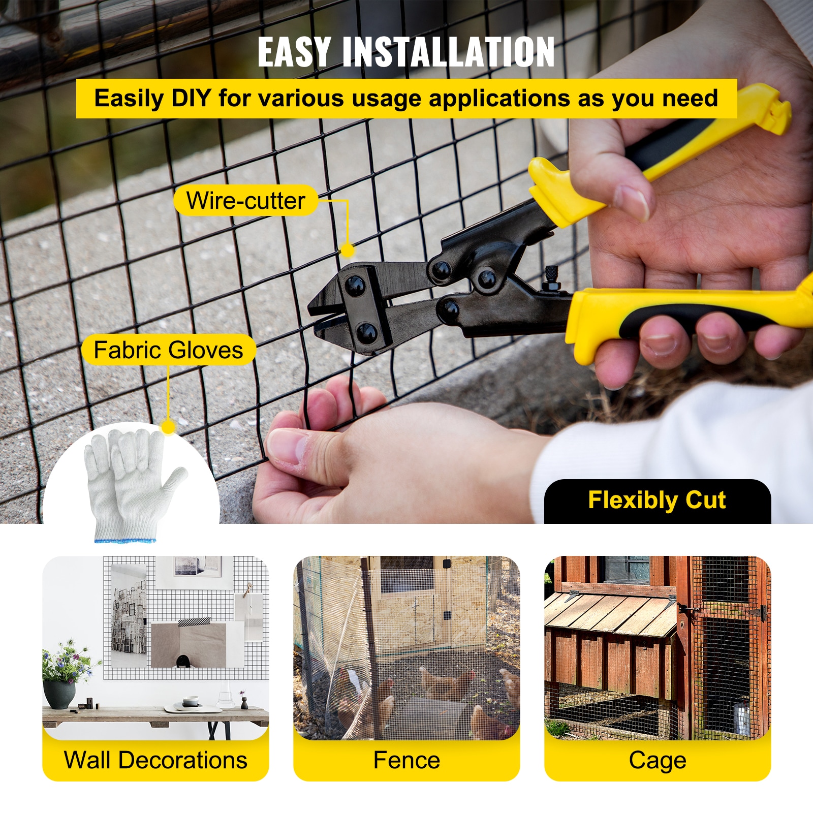 Hardware Cloth, 36" X 50' & 1"x1" Mesh Size, Galvanized Steel Vinyl Coated 16 Gauge Chicken Wire Fencing W/A Cutting Plier & A Pair Of Fabric Gloves, For Garden Fencing & Pet Enclosures, Black_maomaolike.com